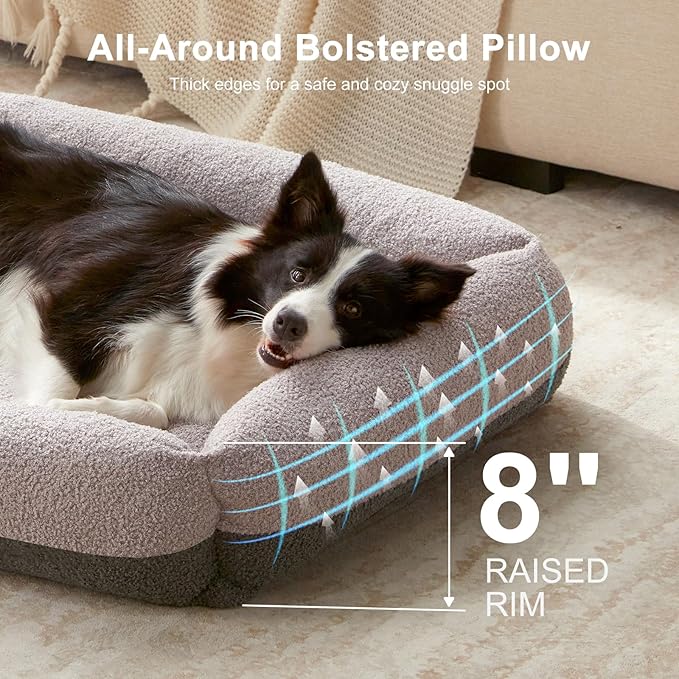 FURTIME Washable Dog Bed Large Sized Dogs, Washable Comfy Fluffy Large Dog Bed, Removable Zipper Cover Machine Wash, Soft Orthopedic Bed Durable Pet Cuddler with Anti-Slip Bottom, 36"x27"x8", Grey