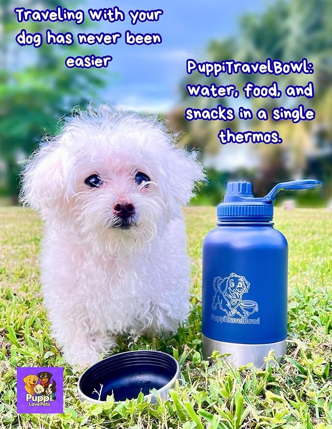 PuppiTravelBowl 3-in-1 Portable Dog Water & Food Bottle, 32oz Leak-Proof Travel Bowl for Pets – Green