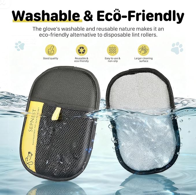 Electrostatic Pet Hair Remover Glove, Teal Mesh Fabric and Black, Reusable Dog Cat Hair Removal Tool for Furniture, Clothing, Car Seats (2 Pack)