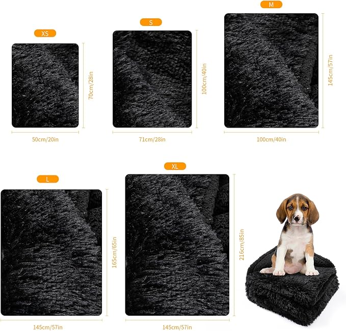 Waterproof Dog Blanket Black Calming Dogs Fluffy Long Faux Fur Pet Throw Blankets for Couch Protector Love Puppy Cat Bed Cover Washable(Black,XL-85x57in)