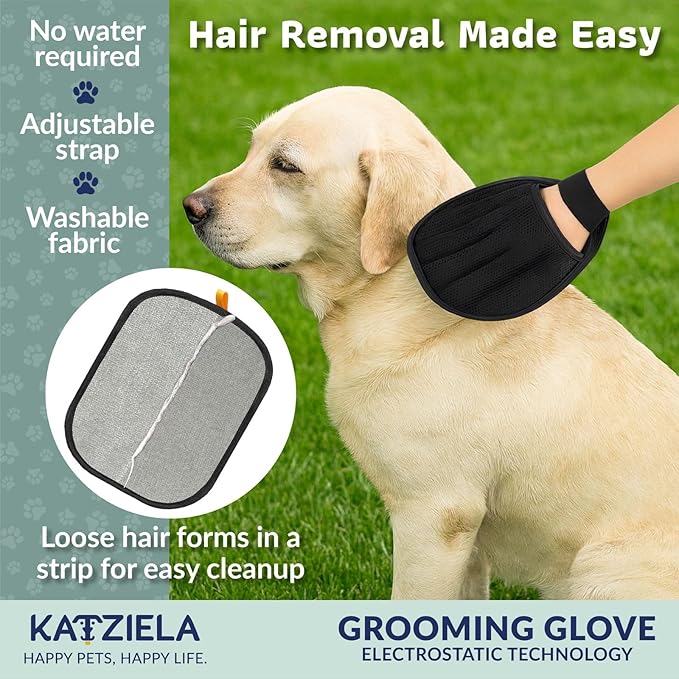 Katziela FurTidy Glove Pet Hair Remover Glove for Dogs & Cats, Reusable Electrostatic Grooming Mitt for Furniture, Clothing, Carpet & Car Seats – Washable & Eco-Friendly Deshedding Tool