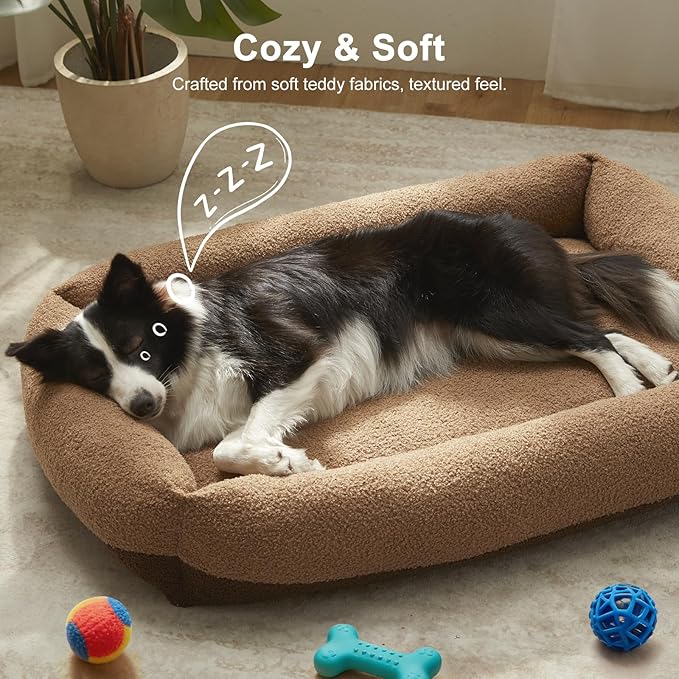 FURTIME Washable Dog Bed Medium Size Dogs, Rectangle Comfy Fluffy Medium Dog Bed, Removable Zipper Cover Machine Wash, Soft Orthopedic Bed Durable Pet Cuddler with Anti-Slip Bottom, 25"x21"x7", Brown