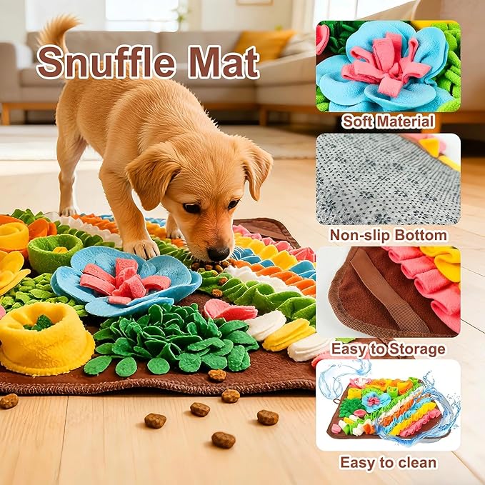 Large Snuffle Mat for Dogs - Dog Snuffle Mat for Slow Feeder, Reduce Boredom, Fun Foraging Mats for Large Medium Dog Sniff Mats for Dogs 19.5in Brown