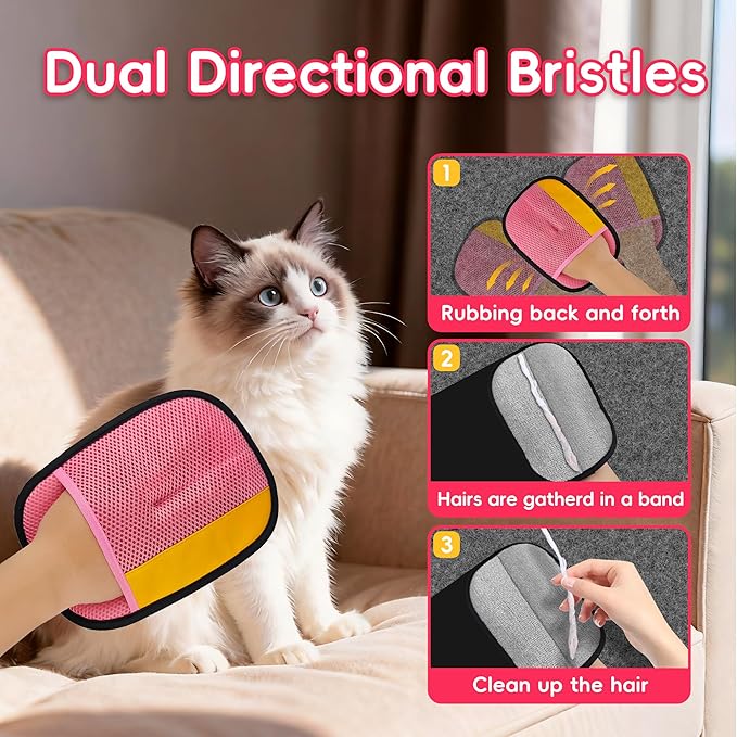 Pet Hair Removal Glove, Magic Brush Electrostatic Mitt, Pet Hair Remover Tool for Dog & Cat, Reusable Pet Hair Gloves Pet Grooming Needs, Fur Remover for Couch, Clothing, Carpet & Car Seat