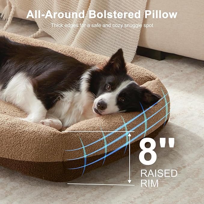 FURTIME Washable Dog Bed Large Sized Dogs, Washable Comfy Fluffy Large Dog Bed, Removable Zipper Cover Machine Wash, Soft Orthopedic Bed Durable Pet Cuddler with Anti-Slip Bottom, 36"x27"x8", Brown