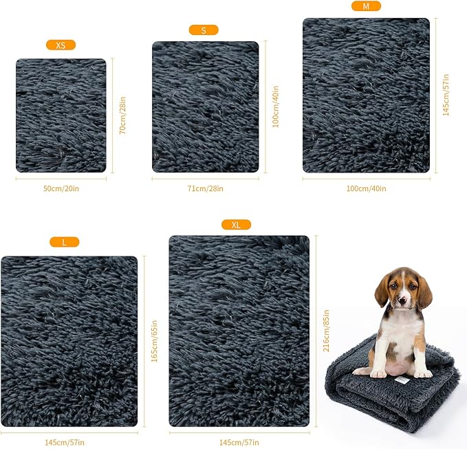 Waterproof Dog Calming Blanket 40x28in Gray Pet Throw Blankets for Dogs Cats Fluffy Long Faux Fur Puppy Couch Cover Reversible Love Bed Mat Washable(Gray,S)
