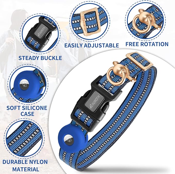 Auroth Airtag Dog Collar, Adjustable Air Tag Case Holder Dog Collar for Medium Large Dogs, Airtag Dog Collar Holder with Heavy Duty D Ring Tangle Free