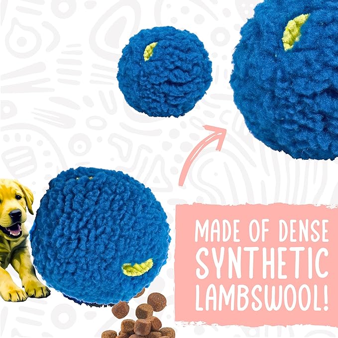 HuggleSnuffles HuggleFleece Treat Dispensing Ball - Interactive Enrichment Toys for Dogs, Dog Treat Dispenser Puzzle for Mental Stimulation & Boredom, Puppy Feeder Games to Keep Them Busy - Small (5")