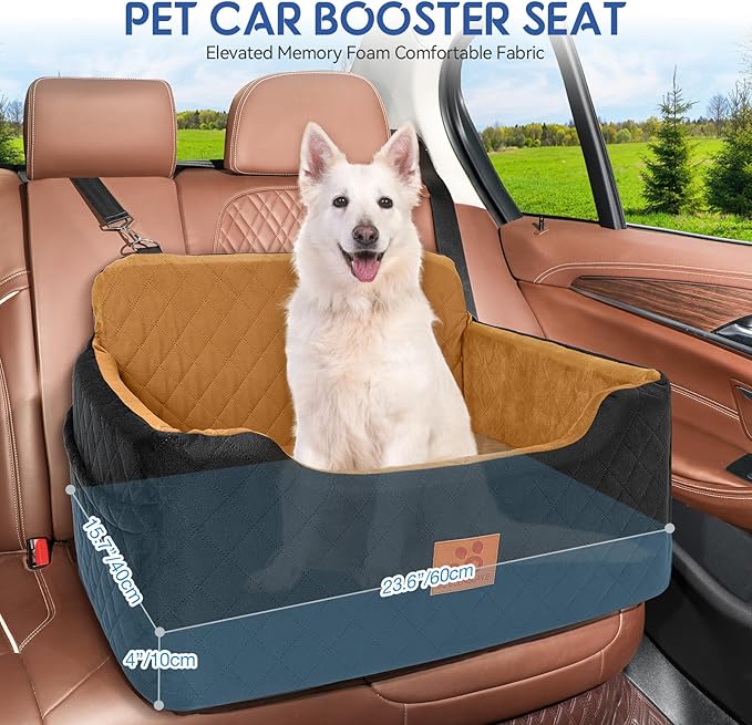 Dog Car Seat for Medium/Large Dogs,Pet Booster Car Seats for Under 50lbs or 2 Small Dogs, Detachable and Washable Pet Bed,Multi-Functional Travel Dog Bed(Black/Brown)