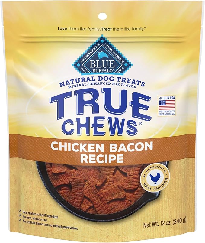Blue Buffalo True Chews Dog Treats, Made in the USA with Natural Ingredients, Chicken Bacon Recipe, 12-oz Bag