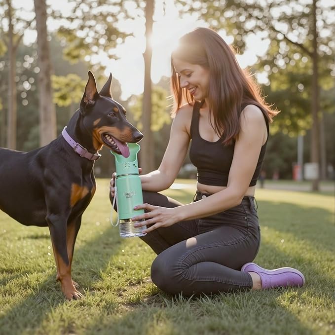 Waggle Bottle Stainless Steel Dog Travel Water Bottle, Vacuum Insulated Portable Dog Water Dispenser, Large Bottle with Drink Cup On The Go, Outdoor Walking, Hiking, Travel (Mint, 22oz)