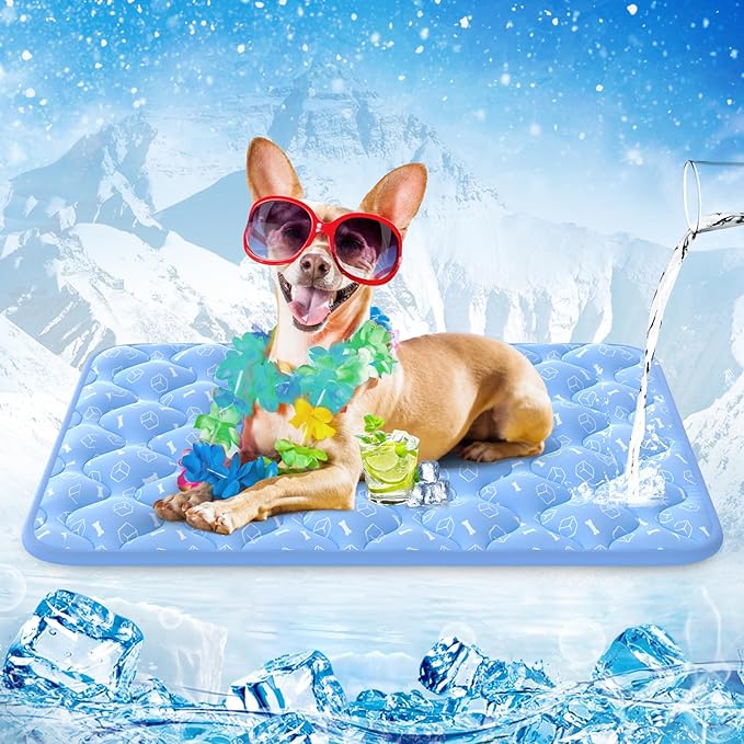 Rywell Dog Cooling Mat 2.0, 30 * 20 Thicken Cooling Mat for Dog, Internal Waterproof& Endothermic Color Changing Arc-Chill Cool Fiber(QMAX>0.5) for Pet in Summer, Washable, Non-Toxic