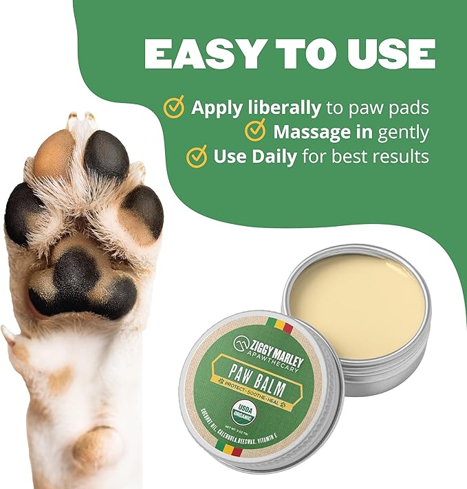 Ziggy Marley's Paw Balm for Dogs – USDA Organic Topical Protect, Soothe, and Heal Dry Cracked Paw Pads – Made with Coconut Oil, Calendula, Beeswax, and Vitamin E- 2 oz