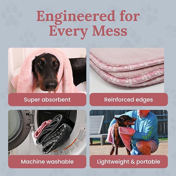 Premium Drying Towel – Large 24x35" Super Absorbent Microfiber Dog Bath Towel – Quick Dry, Soft & Durable Dog Towel for Drying Dogs – 1200 GSM Pink for Beach, Camping & Travel