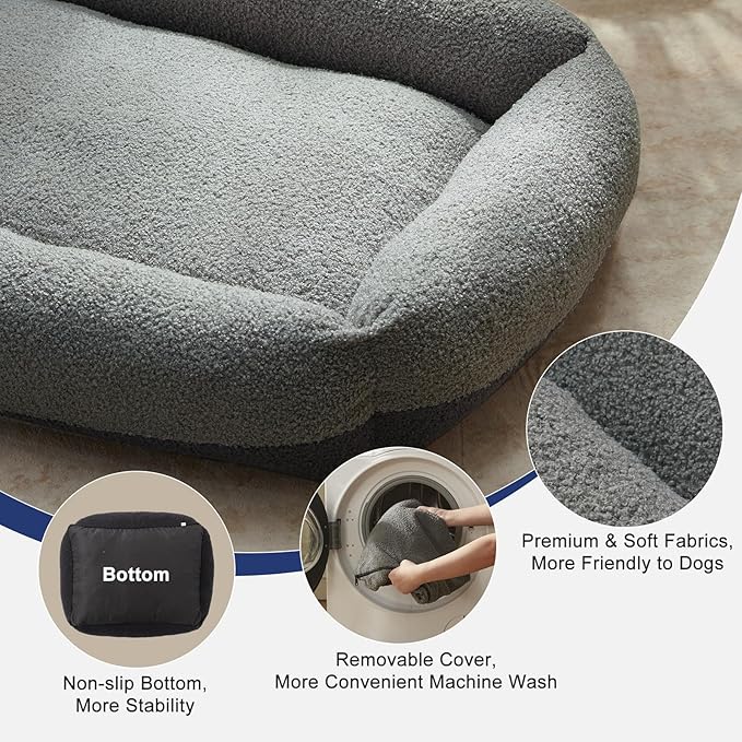 FURTIME Washable Dog Bed Medium Size Dogs, Rectangle Comfy Fluffy Medium Dog Bed, Removable Zipper Cover Machine Wash, Orthopedic Bed Durable Pet Cuddler with Anti-Slip Bottom, 25x21x7 in, Dark Grey