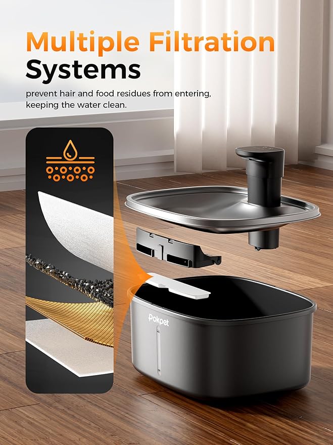 10L/2.64GAL Wireless Water Fountain for Cats Large Dogs for Multi-Pet Homes - Stainless Steel 4000mAh Battery Operated Automatic Pet Water Dispenser with Sensor, Quiet Flowing Bowl - Black