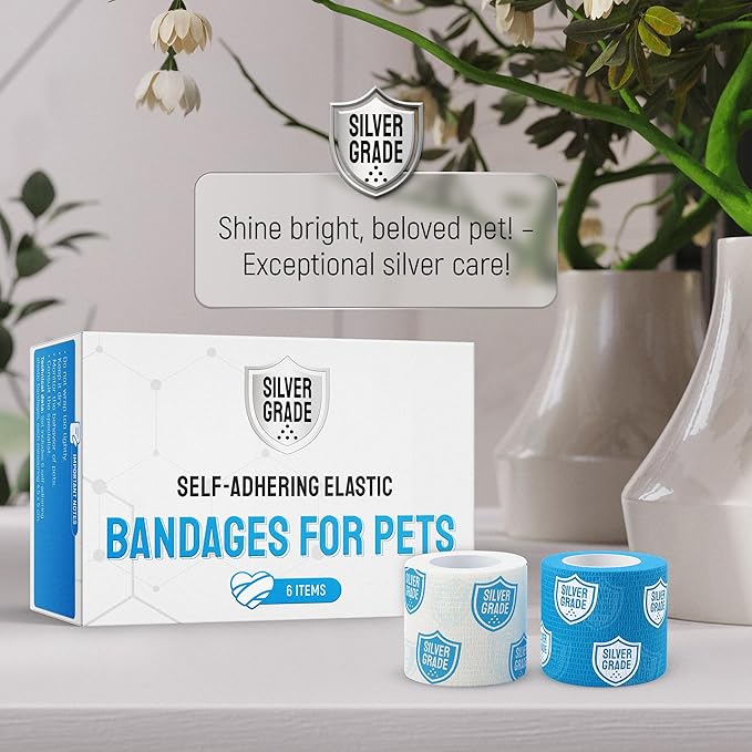 SILVER GRADE Wrap Self Adhesive Bandages 6 Rolls for Horses - 2 Inch Cohesive Pet Wrap for Dogs & Cats - Flexible & Durable First Aid Tape