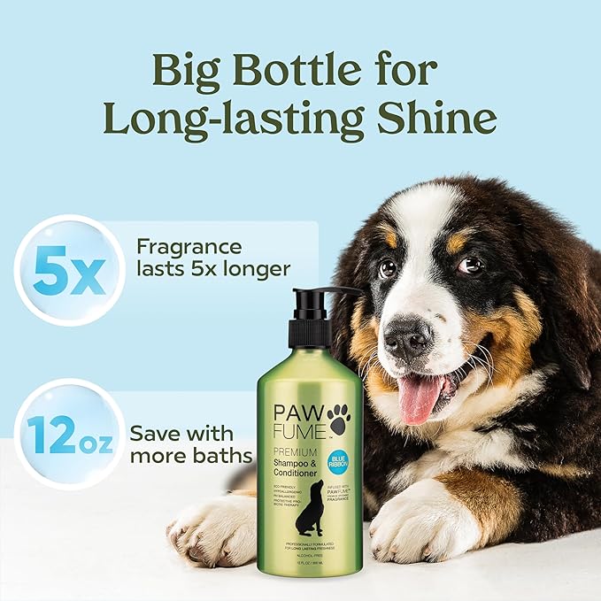 PAWFUME Dog Shampoo and Conditioner, Blue Ribbon, 2-Pack – Nourish & Detangle for a Silky Soft Coat – Probiotic, Deep-Cleaning, pH-Balanced Formula – Puppy Shampoo and Conditioner for All Breeds