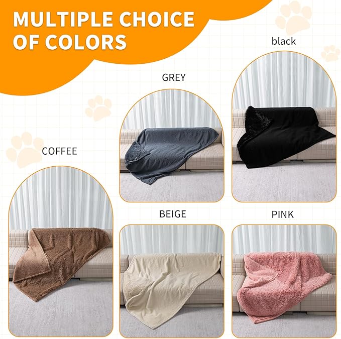 Waterproof Calming Dog Blanket Cream Long Faux Fur Pet Throw Blankets for Medium Dogs Cats Couch Sofa Covers Love Bed Cover Washable(Cream,L-65x57in)