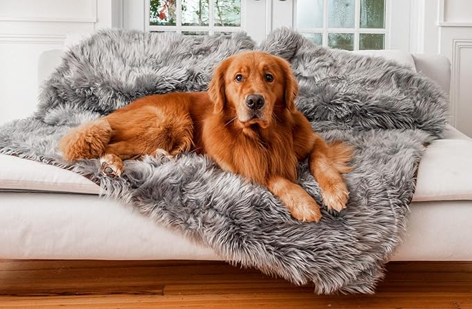 PupProtector Waterproof Throw Blanket for Dogs and Cats, Pet Blanket Cover for Couches, Sofas, Beds, Car Seats, Furniture, Calming Soft Faux Fur, Charcoal Grey, Original (60" L x 50" W)