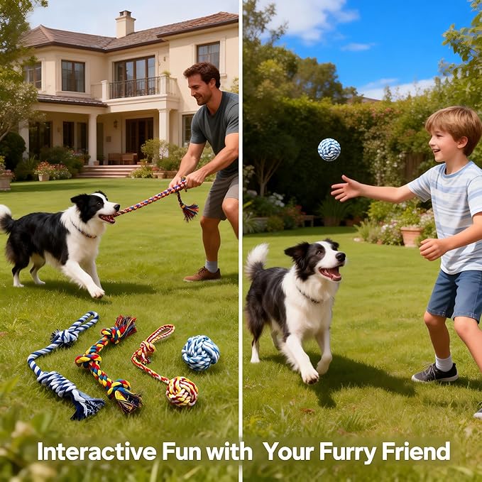 Blrmba 4-Pack Cotton Rope Dog Toys, Puppy Teething Chews for Small-Medium Breeds, Durable Tug-of-War & Fetch Toys for Indoor/Outdoor Play, Aggressive Chewers, Boredom Relief, Teeth Clean