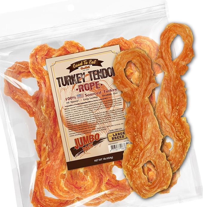 Gootoe Turkey Tendons for Dogs – All-Natural, Hypoallergenic Dog Treats, Rawhide Alternative, Long Lasting Puppy Chews, Healthy Dog Treats for Large Breeds, Rope (L), 16 oz Pack (1 lb)