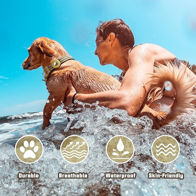 Auroth Airtag Dog Collar, Adjustable Air Tag Case Holder Dog Collar for Medium Large Dogs, Airtag Dog Collar Holder with Heavy Duty D Ring Tangle Free