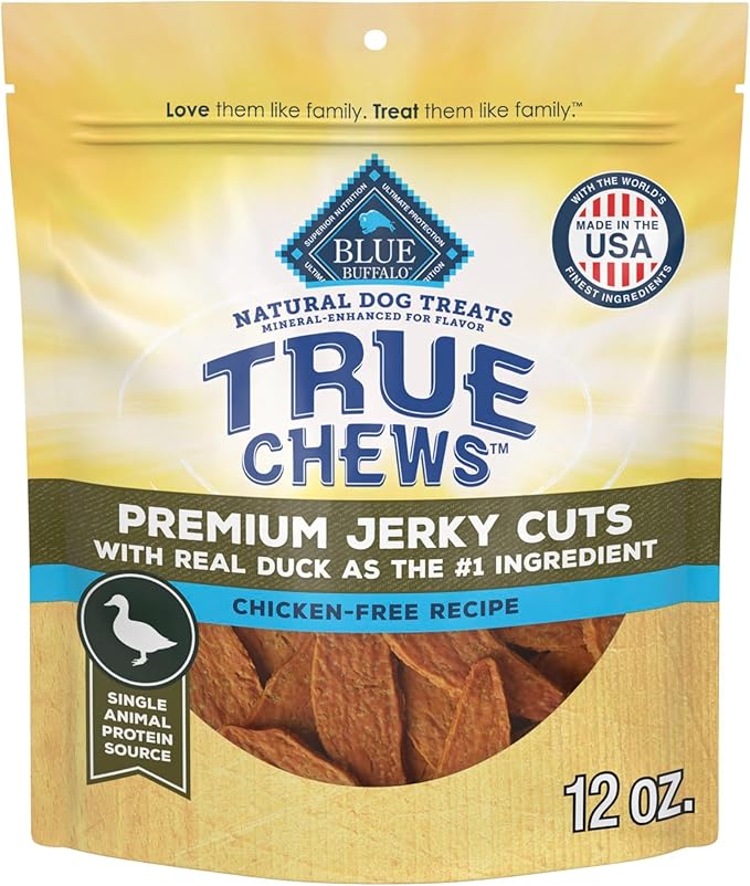 Blue Buffalo True Chews Premium Jerky Cuts Dog Treats, Made in the USA with Natural Ingredients, Duck, 12-oz Bag