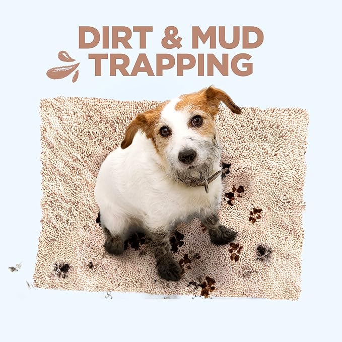 Soggy Doggy Doormat Plain Solid Color Design - Ultra Absorbent Microfiber Chenille Wet Dog Mat for Muddy Paws - Non-Slip and Machine Washable (Beige, Large 26” x 36”)