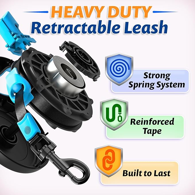 16.4 ft Retractable Dog Leash – Heavy Duty Dog Retractable Leash with Strong Nylon Tape - 360° Tangle-Free Design for Small Medium & Large Dogs up to 100 lbs – One-Click Lock - Ergonomic Comfort Grip
