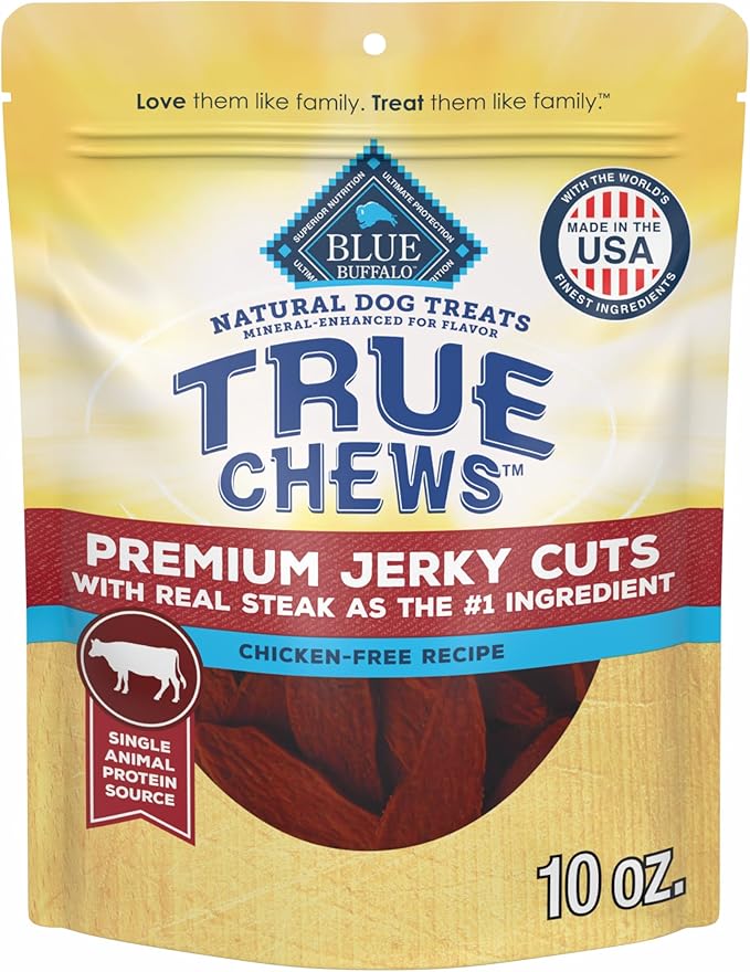 Blue Buffalo True Chews Premium Jerky Cuts Dog Treats, Made in the USA with Natural Ingredients, Beef, 10-oz Bag