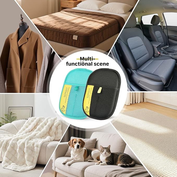 Electrostatic Pet Hair Remover Glove, Teal Mesh Fabric and Black, Reusable Dog Cat Hair Removal Tool for Furniture, Clothing, Car Seats (2 Pack)