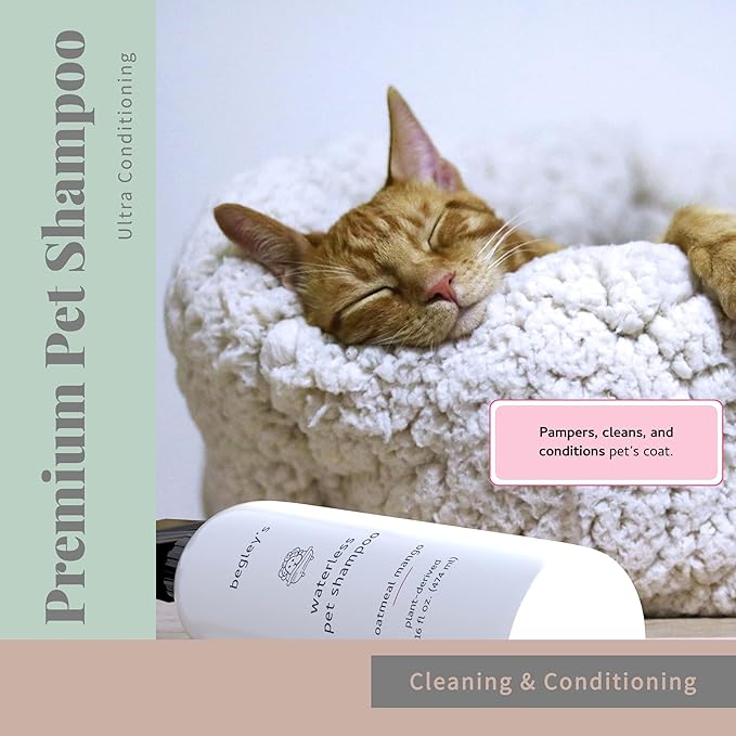 Begley’s No Rinse Waterless Pet Shampoo, Bathless Cleaning, Deodorizing, and Odor Removal for a Shiny, Fresh Smelling Coat - Effective for Dogs, Puppies, and Cats - Fresh Oatmeal Mango Scent