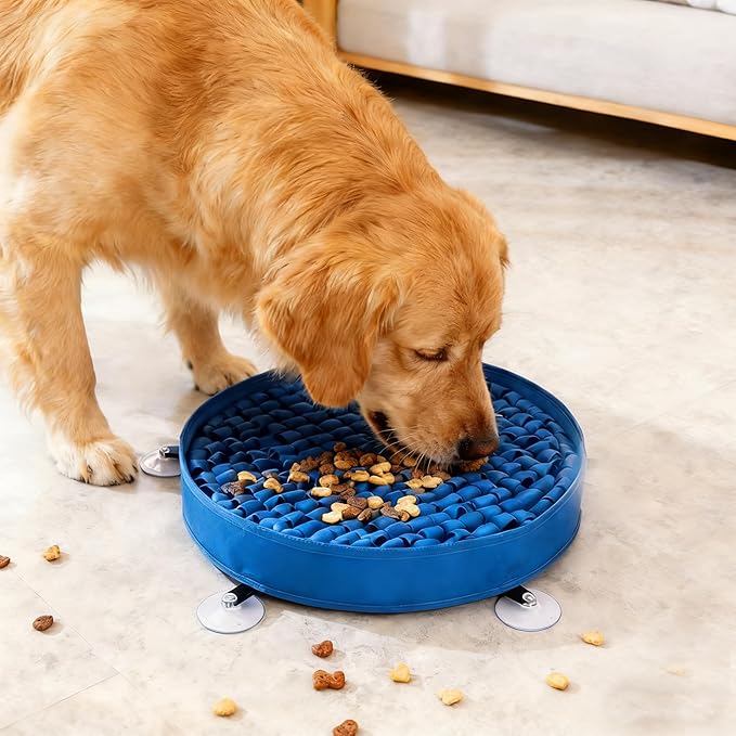 Snuffle Mat for Dogs Large Breed - 20 Inch Round Dog Sniffing Mat with 3 Suction Cups & Non-Slip Base, Slow Feeder Puzzle Toy for Mental Stimulation, Anxiety Relief, Durable Machine Washable (Navy)