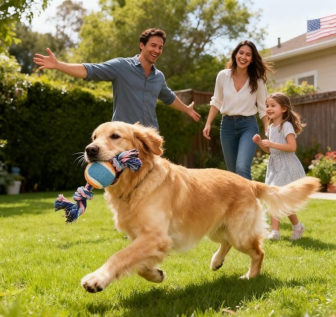 Rope Tennis Ball Toys for Aggressive Chewers, Durable Cotton Rope Tennis Ball Chew Toys for Small, Medium Dogs, Prevent Destructive Chewing, Fetch Toys for Dental Care & Training (2Pcs, Tennis)