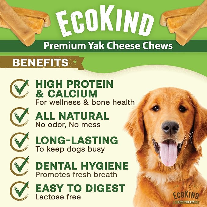 EcoKind Premium Gold Yak Cheese Himalayan Dog Chews, Healthy Dog Treats for Medium Dogs, All Natural, Long Lasting Dog Chew for Aggressive Chewers, High Protein Treat, Medium - 35+ Chews (5 lbs)
