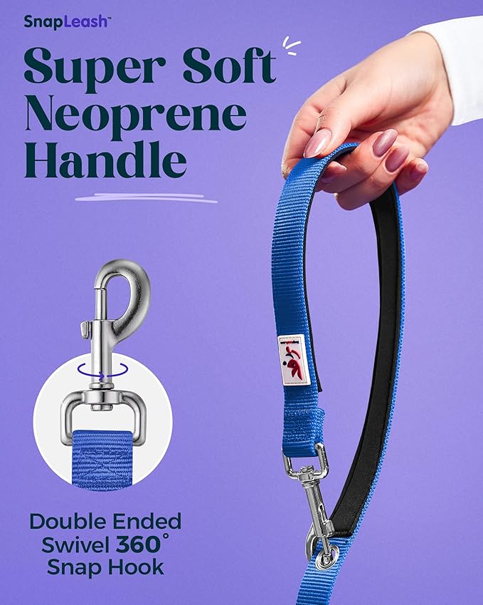 Hands-Free Dog Leash Training Running Snapleash, Waist & Shoulder Lead for Walking, Traffic Lead, Dual Pet Leash Adjustable for Large, Medium and Small Dog Breeds (Blue, Large (1in x 7.5ft))