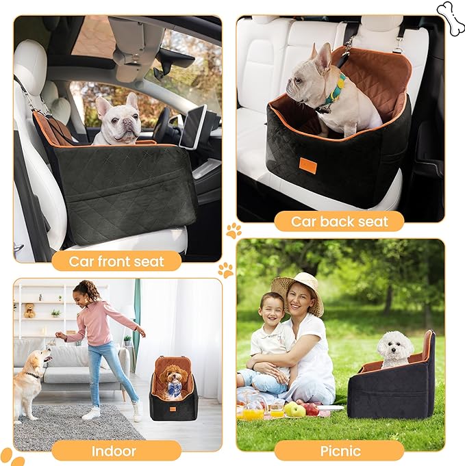 Dog Car Seat for Small Dog with Washable Mat, Memory Foam Booster Seat for Dogs Under 30lb, Elevated Pet Seat with Pockets, Anti-Slip Bed for Car, Perfect for Front & Back Seats with Safety Leash