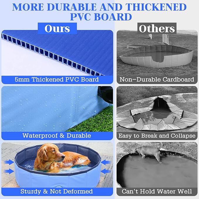 Foldable Dog Pool, Portable Pet Bath Tub and Kiddie Swimming Pool, Collapsible Bathtub for Puppies, Small, Medium and Large Dogs, Cats and Kids, 55 x 12 in, Blue