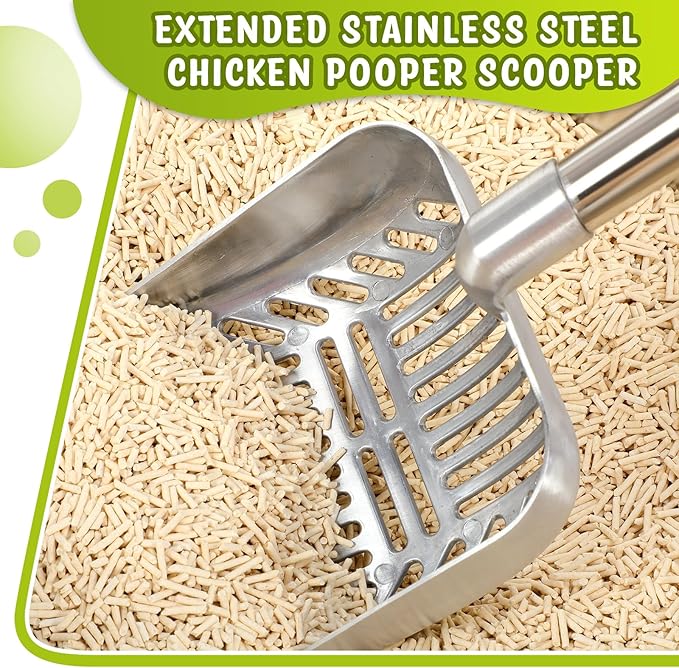 48 Inch Metal Chicken Coop Pooper Scooper (16 to 48 Inch) Long Handle Scooper with Detachable Stainless Steel Long Handle Gloves Accessory for Cleaning Chicken Coop(Silver)