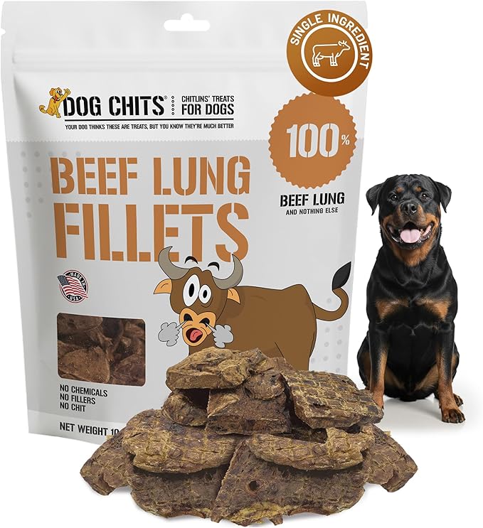 Dog Chits Beef Lung Fillets Dog and Puppy Treats – All Natural Chews for Dogs – Grain-Free, High-Protein, Low Fat Single Ingredient Dog Treat – Ideal for All Dogs – Large, 10 oz – Made in USA