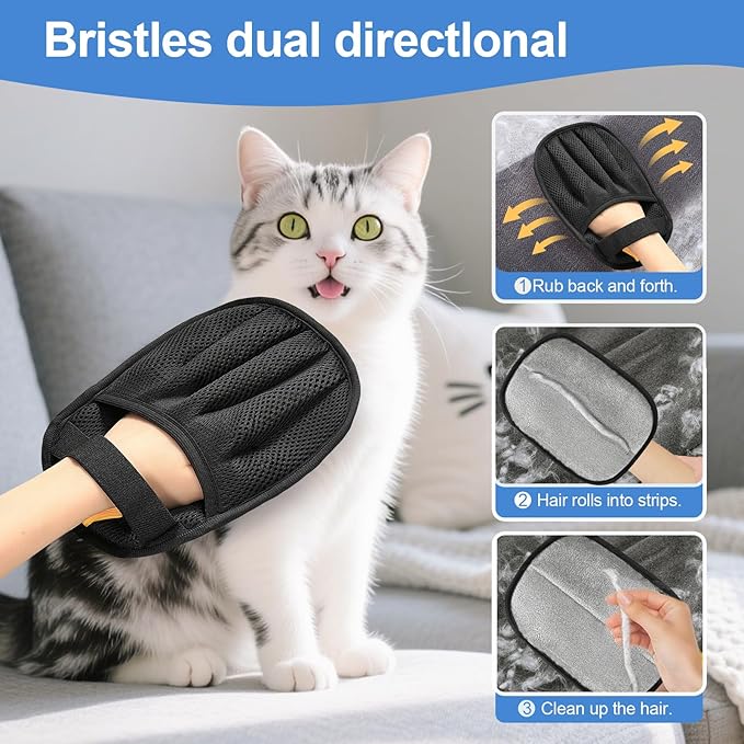 2Pcs Pet Hair Removal Glove for Cats & Dogs, 2025 Newly Upgraded Five-Finger Electrostatic Pet Hair Gloves, Reusable Pet Hair Remover Tool for Laundry, Couch, Carpet, Car Seat