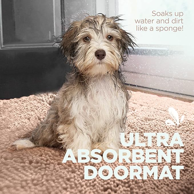 Soggy Doggy Doormat Plain Solid Color Design - Ultra Absorbent Microfiber Chenille Wet Dog Mat for Muddy Paws - Non-Slip and Machine Washable (Beige, Large 26” x 36”)