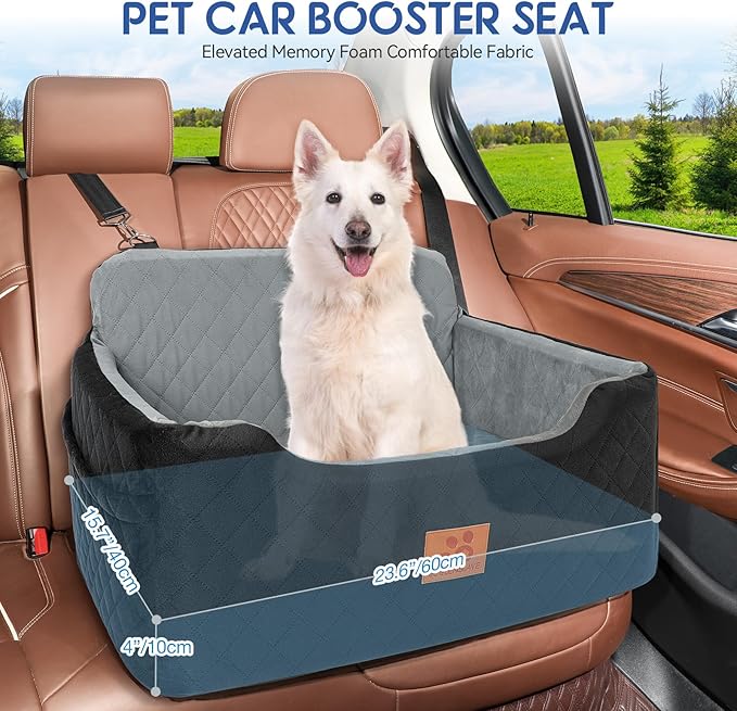 Dog Car Seat for Medium/Large Dogs,Pet Booster Car Seats for Under 50lbs or 2 Small Dogs, Detachable and Washable Pet Bed,Multi-Functional Travel Dog Bed(Black/Grey)