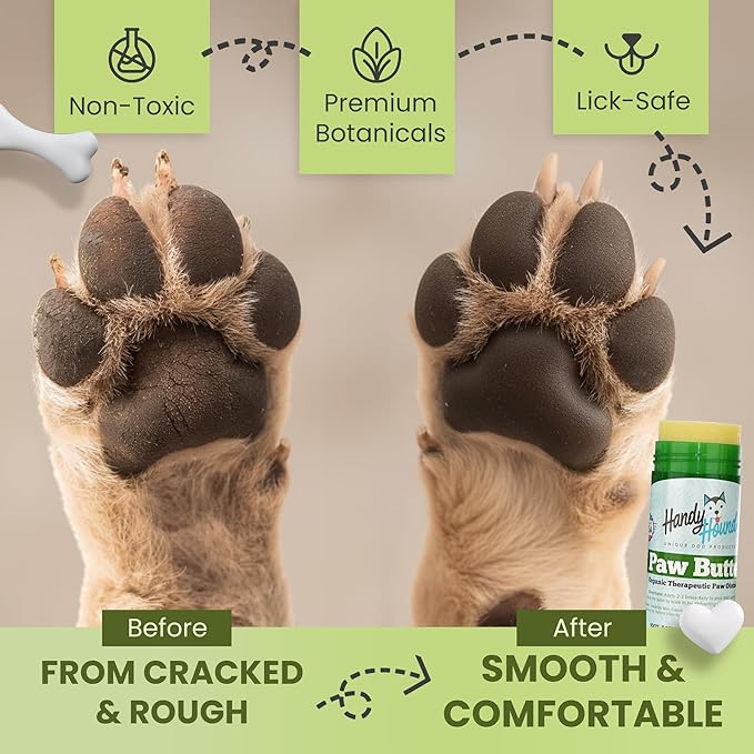 Handy Hound Dog Paw Balm - Paw Butter – Ultimate Dog Paw Protector & Dry Skin Treatment - Nourishing Paw, Nose & Dry Skin Soother - Lick-Safe Paw Balm Dogs Trust - Made in The USA - 2 oz