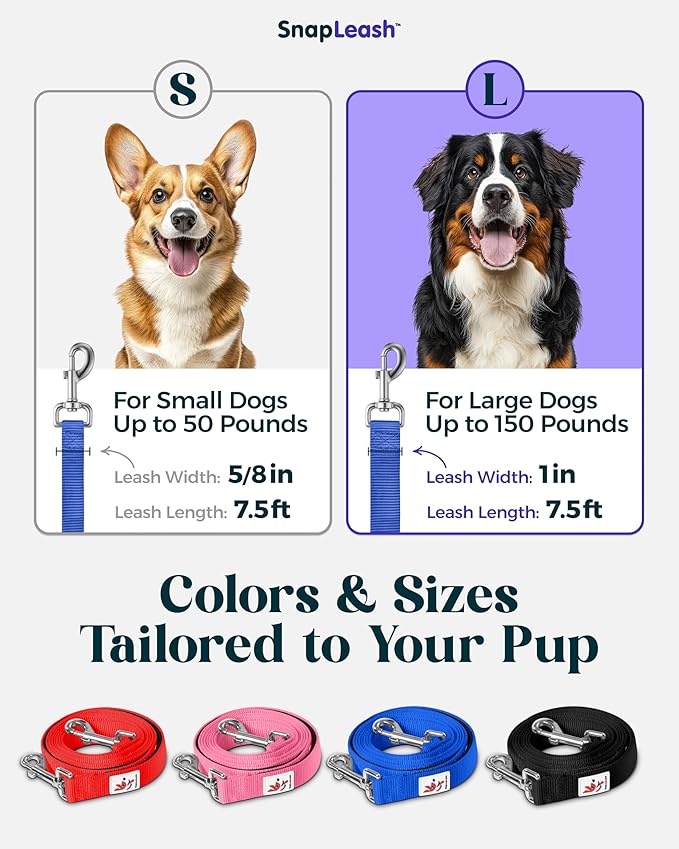 Hands-Free Dog Leash Training Running Snapleash, Waist & Shoulder Lead for Walking, Traffic Lead, Dual Pet Leash Adjustable for Large, Medium and Small Dog Breeds (Blue, Large (1in x 7.5ft))