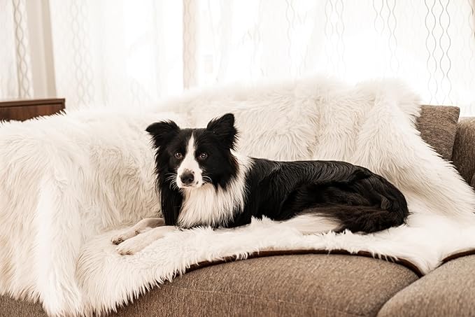 PupProtector Waterproof Throw Blanket for Dogs and Cats, Pet Blanket Cover for Couches, Sofas, Beds, Car Seats, Furniture, Calming Soft Faux Fur, Polar White, Original (60" L x 50" W)