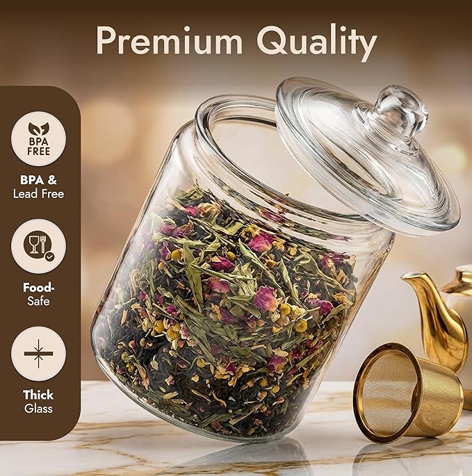 1 Gallon Glass Cookie Jar with Lid – Glass Jar with Lid - Airtight Food Storage Container for Cookies, Candy, Flour, Dog Treats – Clear Large Kitchen Jar for Pantry or Laundry Room