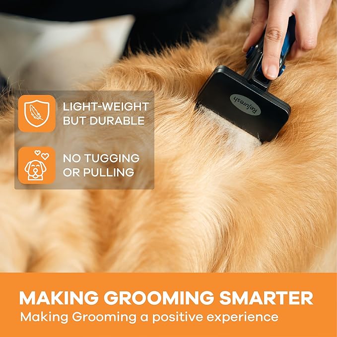 Deshedding Dog Brush for Long Hair (Medium,Blue) – Gentle Deshedding Tool for Dogs & Cats – Reduces Shedding, Without damaging Topcoat. Removes Loose Fur & Dead Undercoat.