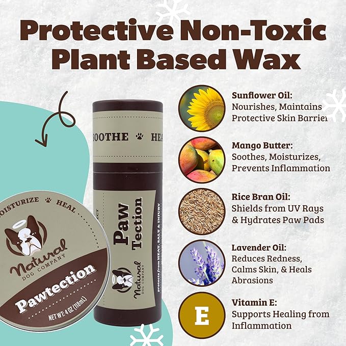 Natural Dog Company PawTection Balm for Dogs, Dog Paw Protector, Moisturizing Dog Paw Balm for Dry, Cracked Pad, Protects Paw from Extreme Weather, Paw Lotion for Allergies & Itching (0.15 oz Stick)